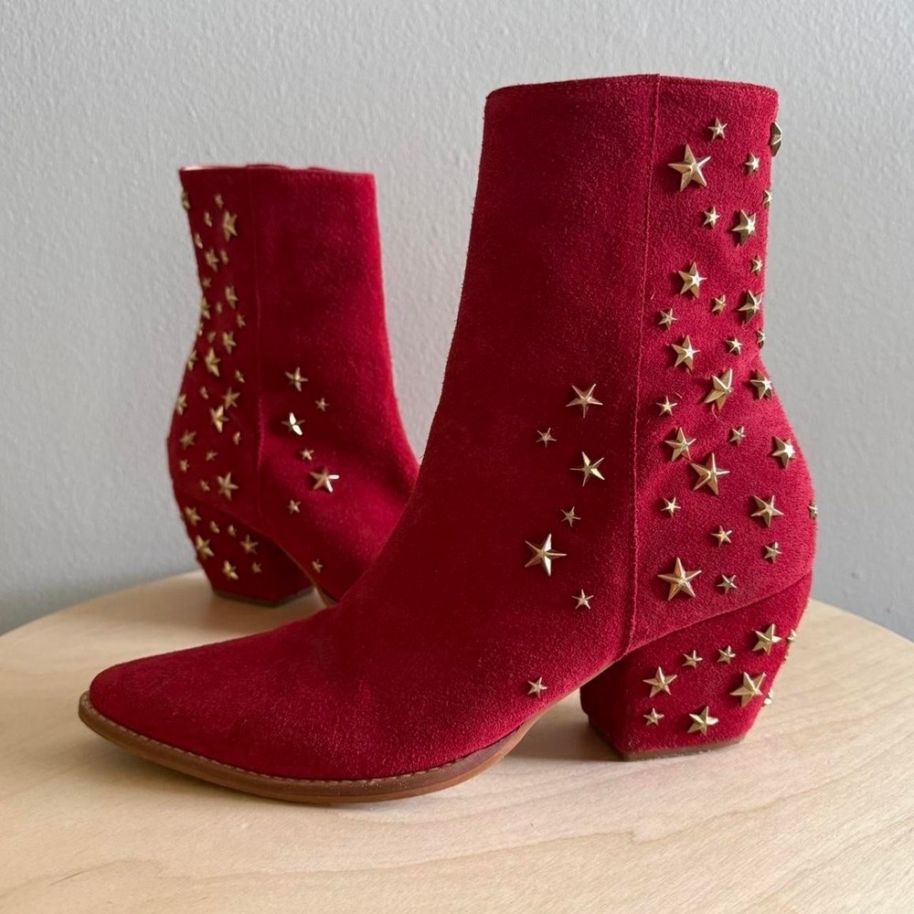 Matisse Caty Limited Edition Boots Size 8 Red Suede Gold Stars Western Festival